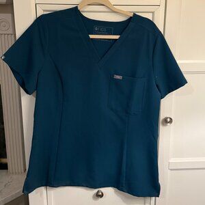 FIGS Caribbean Blue Limited Catarina Slim Scrub Top - LARGE